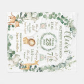 ジャングルアニマルズグリーンベビー誕生プリント統計 フリースブランケット (正面(横))