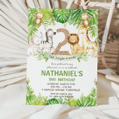 ジャングルアニマルズグリーンリーサファリ誕生日パーティー 招待状