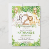 ジャングルアニマルズグリーンリーサファリ誕生日パーティー 招待状 (正面)