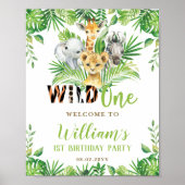 ジャングルアニマルズグリーンリーワイルドワン誕生日へようこそ ポスター (正面)