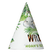 ジャングルアニマルズグリーンワイルドワン誕生日 パーティーハット (左)