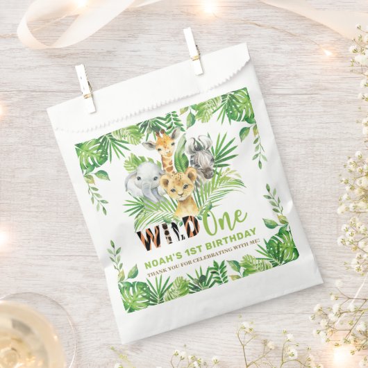 ジャングルアニマルズグリーンワイルドワン誕生日 フェイバーバッグ (クリップ留めされた状態)