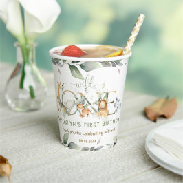 ジャングルアニマルズグリーンワイルドワン誕生日 紙コップ