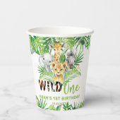 ジャングルアニマルズグリーンワイルドワン誕生日 紙コップ (裏面)