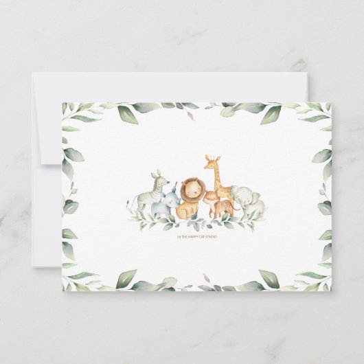 ジャングルアニマルズグリーン新生児ボーイフォト誕生 案内状 (裏面)
