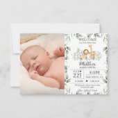 ジャングルアニマルズグリーン新生児ボーイフォト誕生 案内状 (正面)