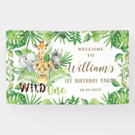 ジャングルアニマルズグリーン誕生日ウェルカムバックドロップ 横断幕