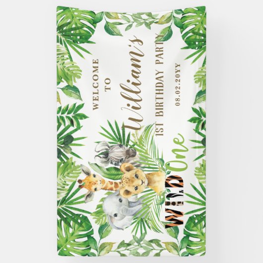 ジャングルアニマルズグリーン誕生日ウェルカムバックドロップ 横断幕 (縦)