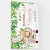 ジャングルアニマルズサファリカーアドベンチャーパーティー背景 横断幕 (縦)