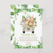 ジャングルアニマルズサファリカーグリーン1st誕生日 サンキューカード (正面/裏面)