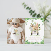 ジャングルアニマルズサファリカーグリーン1st誕生日 サンキューカード (スタンド正面)