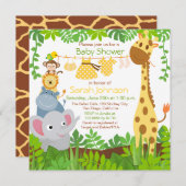 ジャングルアニマルズサファリガールベビーシャワー招待状 招待状 (正面/裏面)