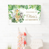 ジャングルアニマルズサファリグリーンリー誕生日背景 横断幕 (インサイチュ)