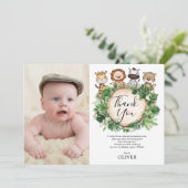 ジャングルアニマルズサファリグリーン誕生日写真 サンキューカード (スタンド正面)