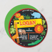 ジャングルアニマルズサファリバースデーパーティーへの招待 招待状 (正面/裏面)