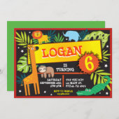 ジャングルアニマルズサファリバースデーパーティーへの招待 招待状 (正面/裏面)