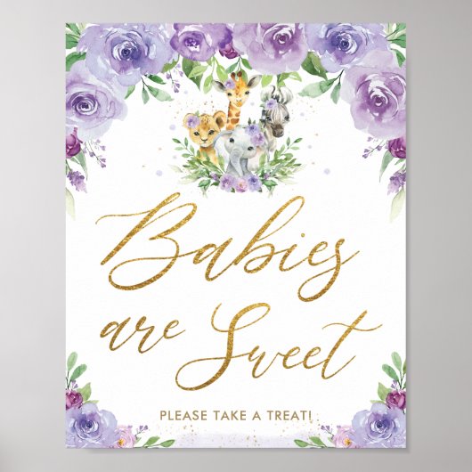 ジャングルアニマルズサファリパープルフローラトリートサイン ポスター (正面)