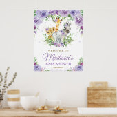 ジャングルアニマルズサファリパープルフローラベビーへようこそ ポスター (キッチン)