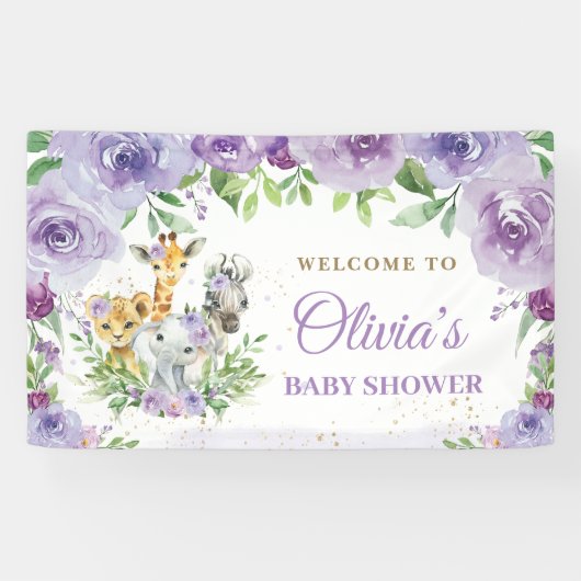 ジャングルアニマルズサファリパープルフローラ背景 横断幕