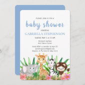 ジャングルアニマルズサファリブルーベビーシャワー招待状 招待状 (正面/裏面)