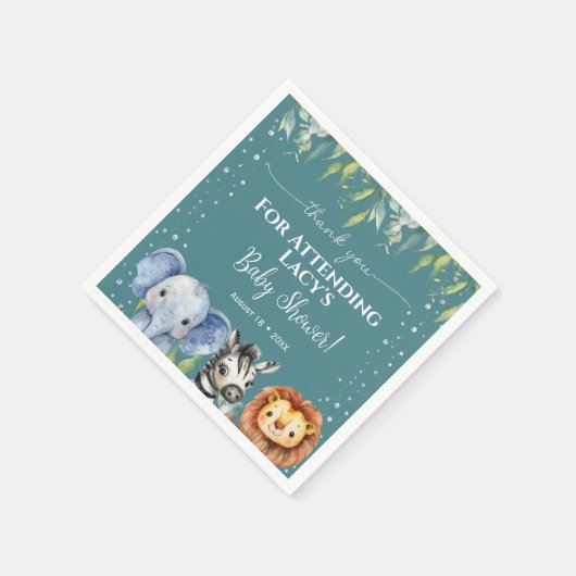 ジャングルアニマルズサファリベイビーシャワー スタンダードカクテルナプキン (角)