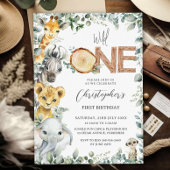 ジャングルアニマルズサファリワイルドワン第1誕生日 招待状