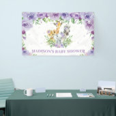 ジャングルアニマルズサファリ薄紫紫フローラ背景 横断幕 (トレードショー)