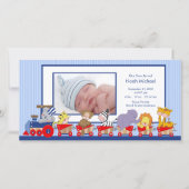 ジャングルアニマルズトレイン男の赤ちゃん誕生発表 案内状 (正面)