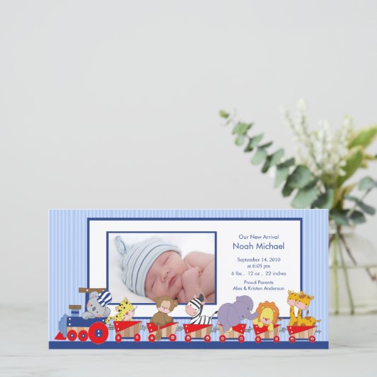 ジャングルアニマルズトレイン男の赤ちゃん誕生発表 案内状 (スタンド正面)