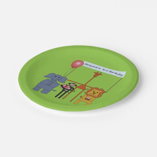 ジャングルアニマルズバースデーパーティー紙プレート ペーパープレート (アングル)