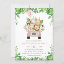 ジャングルアニマルズピンクサファリカーガール1st誕生日