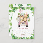 ジャングルアニマルズピンクサファリカー1st誕生日 サンキューカード (正面/裏面)