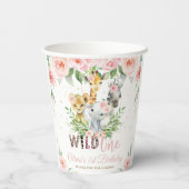 ジャングルアニマルズピンクフローラ1st誕生日ワイルドワン 紙コップ (裏面)