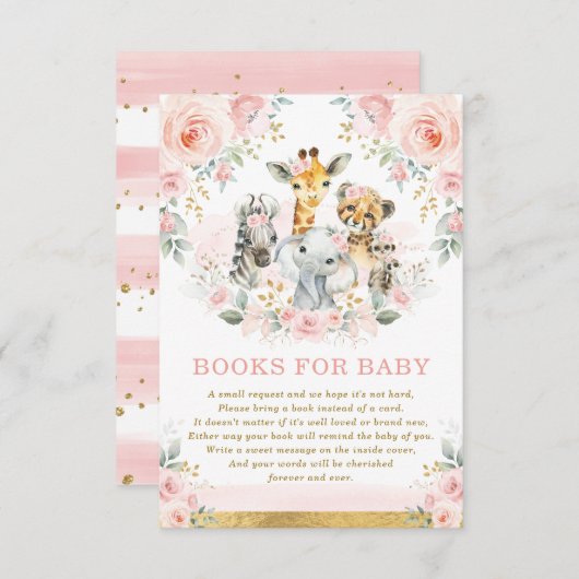 ジャングルアニマルズピンク赤面フローラブックベビー エンクロージャーカード (正面/裏面)