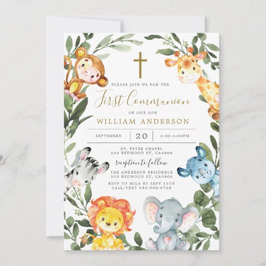 ジャングルアニマルズファースト招待状 招待状 (正面)