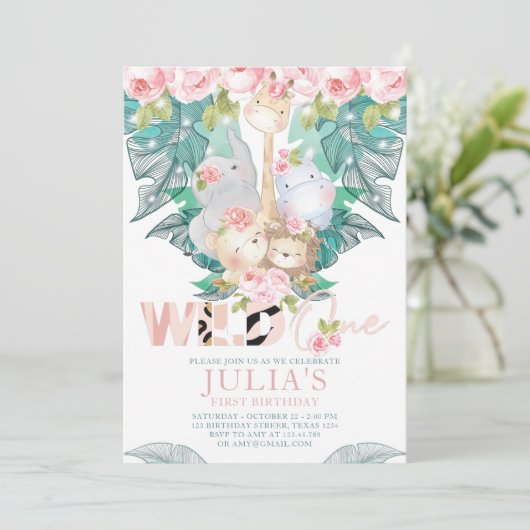 ジャングルアニマルズファースト誕生日かわいい 招待状 (スタンド正面)