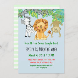 ジャングルアニマルズファースト誕生日招待状 招待状