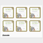 ジャングルアニマルズブックプレートグリーンボーイ蔵書票 スクエアシール (シート)