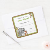 ジャングルアニマルズブックプレートグリーンボーイ蔵書票 スクエアシール (封筒)