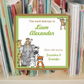 ジャングルアニマルズブックプレートグリーンボーイ蔵書票 スクエアシール