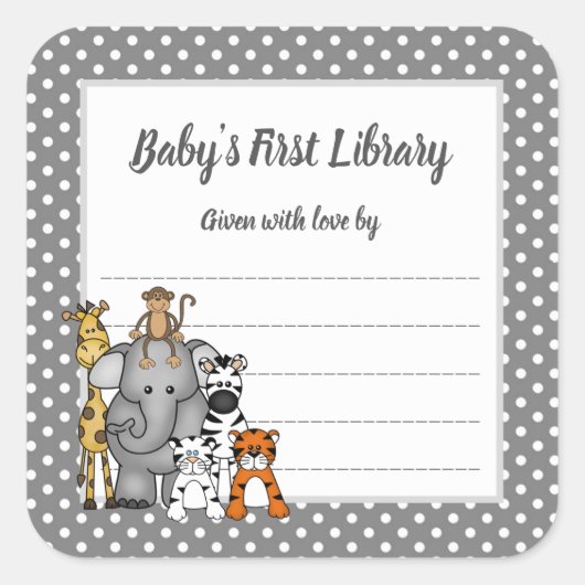 ジャングルアニマルズブックプレートニュートラルジェンダー蔵書票 スクエアシール (正面)