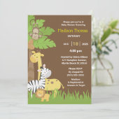 ジャングルアニマルズブラウンサファリボーイ赤ちゃんシャワー 招待状 (スタンド正面)