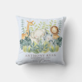 ジャングルアニマルズボーイズベビー誕生統計ピロー クッション (正面)