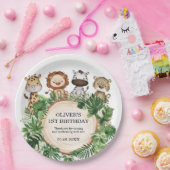 ジャングルアニマルズワイルドサファリグリーンリー誕生日ボーイ ペーパープレート (パーティー)