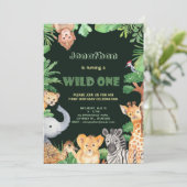 ジャングルアニマルズワイルドワンファースト誕生日招待状 招待状 (スタンド正面)