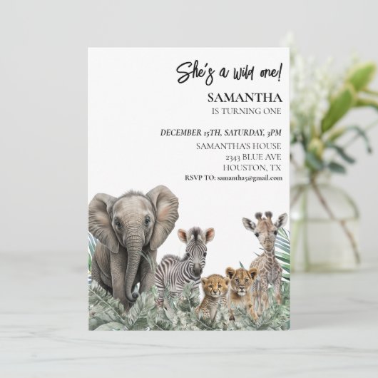 ジャングルアニマルズワイルドワン誕生日サファリパーティー 招待状 (スタンド正面)