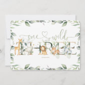 ジャングルアニマルズ緑のジョイント誕生日1日と3日 招待状 (裏面)