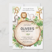 ジャングルアニマルズ1st誕生日パーティーグリーンリーサファリ 招待状 (正面)