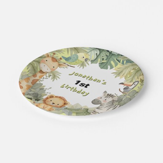 ジャングルアニマルズ1st誕生日パーティー紙プレート ペーパープレート (アングル)