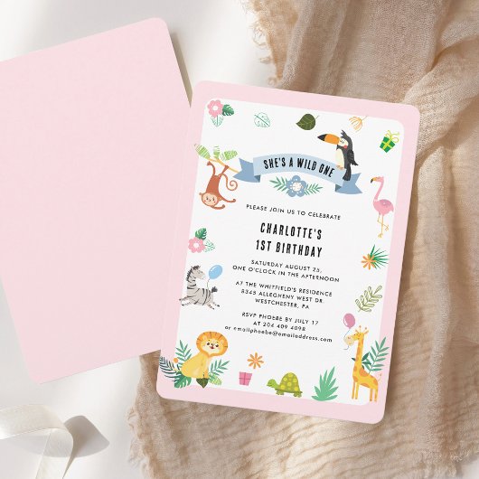 ジャングルアニマルズ1st誕生日パーティー 招待状